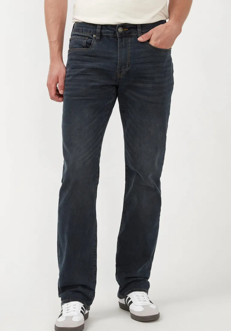 Relaxed Straight Driven Men's Jeans in Crinkled and Sanded Dark Blue - BM22639