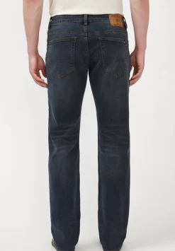 Relaxed Straight Driven Men's Jeans in Crinkled and Sanded Dark Blue - BM22639