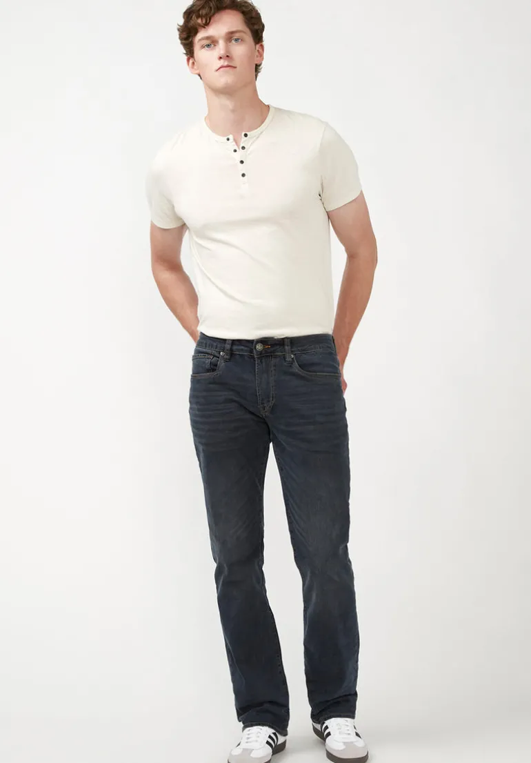 Relaxed Straight Driven Men's Jeans in Crinkled and Sanded Dark Blue - BM22639