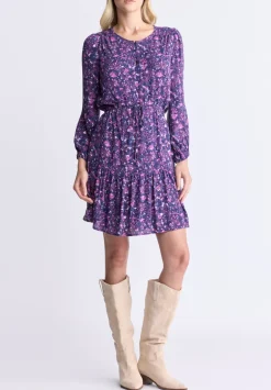 Rochelle Women's Floral Print Long-Sleeve Dress, Purple - WD0064H