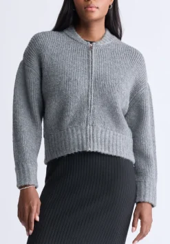 Rudie Women's Ribbed Knit Zip-Up Cardigan, Grey - SW0097H
