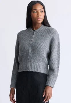 Rudie Women's Ribbed Knit Zip-Up Cardigan, Grey - SW0097H