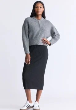 Rudie Women's Ribbed Knit Zip-Up Cardigan, Grey - SW0097H