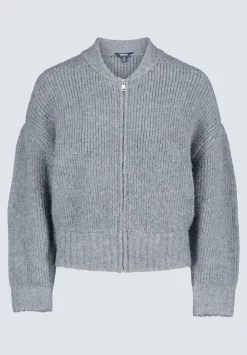 Rudie Women's Ribbed Knit Zip-Up Cardigan, Grey - SW0097H