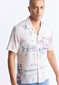 Sabob Men's Abstract Print Short-Sleeve Shirt, Moonbeam Beige - BM24523