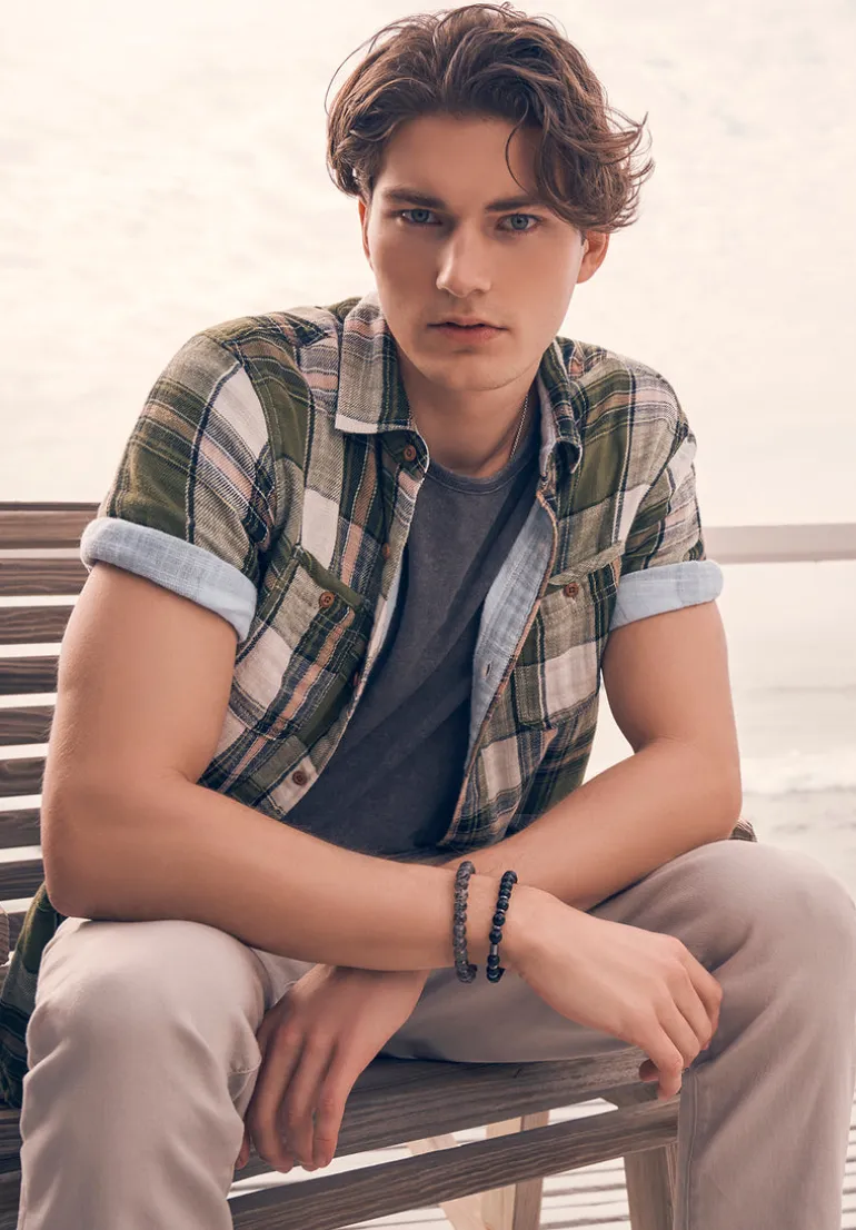 Sachino Men's Short-Sleeve Plaid Shirt in Sphagnum Green - BM24277