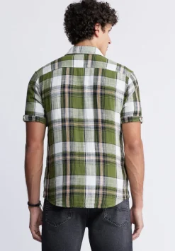 Sachino Men's Short-Sleeve Plaid Shirt in Sphagnum Green - BM24277