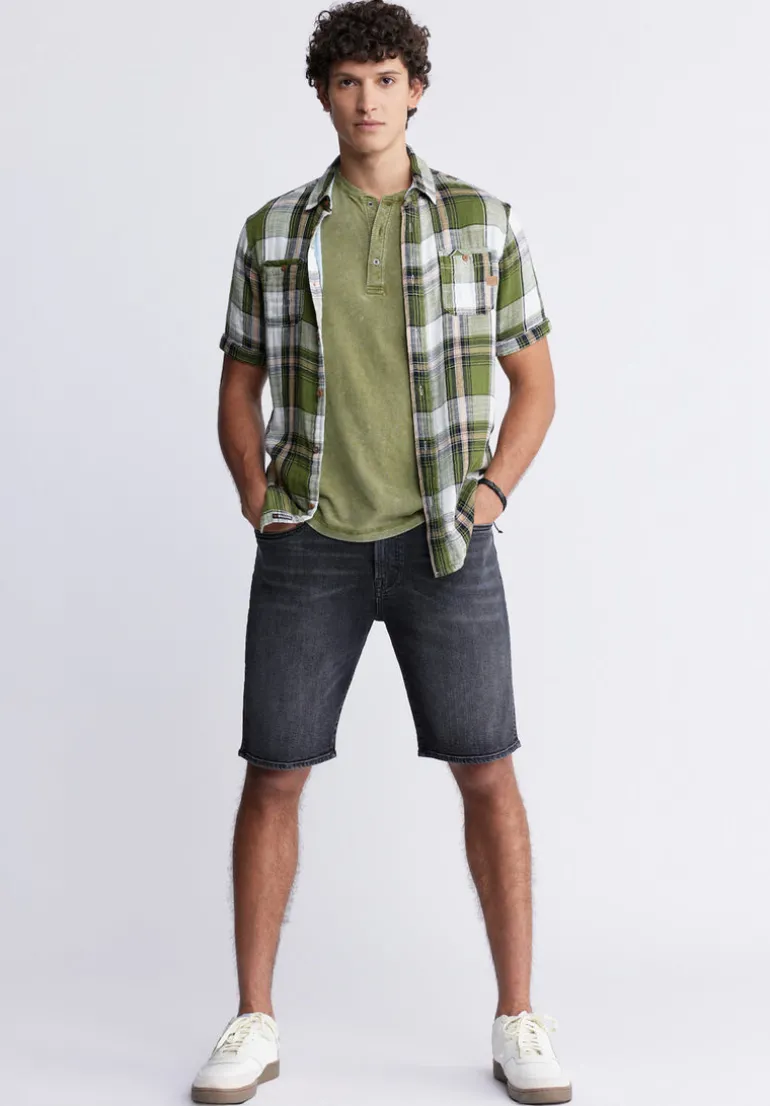 Sachino Men's Short-Sleeve Plaid Shirt in Sphagnum Green - BM24277