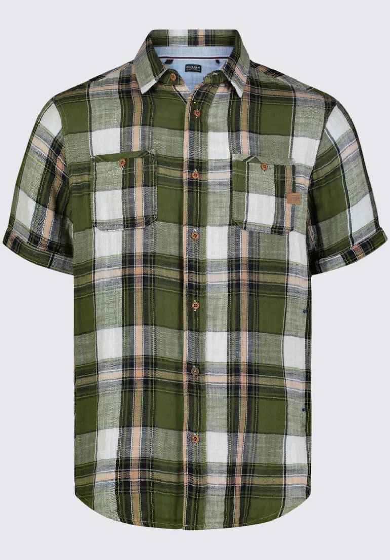 Sachino Men's Short-Sleeve Plaid Shirt in Sphagnum Green - BM24277