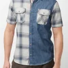 Sage Men's Short Sleeves Shirt in Plaid and Denim Blue - BM23882