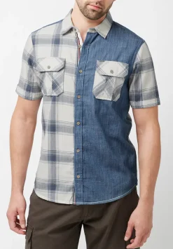 Sage Men's Short Sleeves Shirt in Plaid and Denim Blue - BM23882
