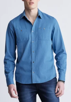 Sagrani Men's Long Sleeve Woven Shirt, Blue - BM24403