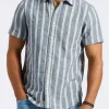 Sagrino Men's Short-Sleeve Striped Fitted Shirt, Whale - BM24564