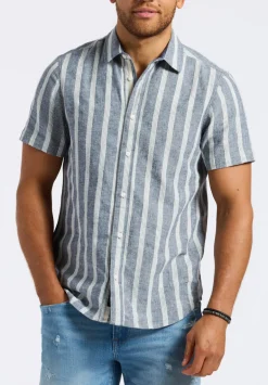 Sagrino Men's Short-Sleeve Striped Fitted Shirt, Whale - BM24564