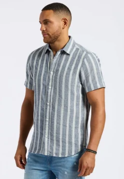 Sagrino Men's Short-Sleeve Striped Fitted Shirt, Whale - BM24564