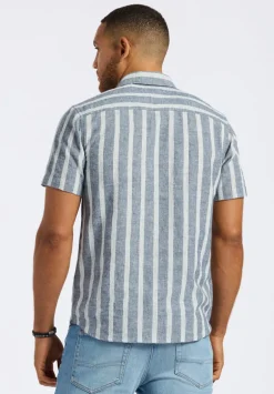 Sagrino Men's Short-Sleeve Striped Fitted Shirt, Whale - BM24564