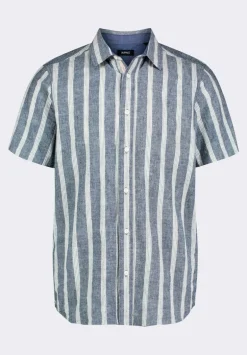 Sagrino Men's Short-Sleeve Striped Fitted Shirt, Whale - BM24564