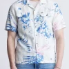 Salaman Men's Short Sleeve Shirt, White with Blue Print - BM24363