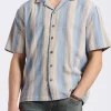 Salaman Men's Short-Sleeve Striped Camp Shirt, Moonlight Blue - BM24556