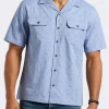 Salaman Men's Short-Sleeve Patterned Shirt with Chest Pockets, Moonlight Blue - BM24552