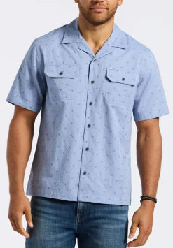 Salaman Men's Short-Sleeve Patterned Shirt with Chest Pockets, Moonlight Blue - BM24552