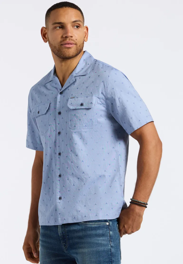 Salaman Men's Short-Sleeve Patterned Shirt with Chest Pockets, Moonlight Blue - BM24552