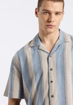 Salaman Men's Short-Sleeve Striped Camp Shirt, Moonlight Blue - BM24556