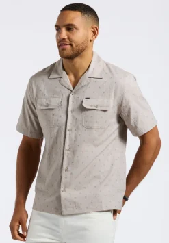 Salaman Men's Short-Sleeve Patterned Shirt with Chest Pockets, Tuffet Beige - BM24552