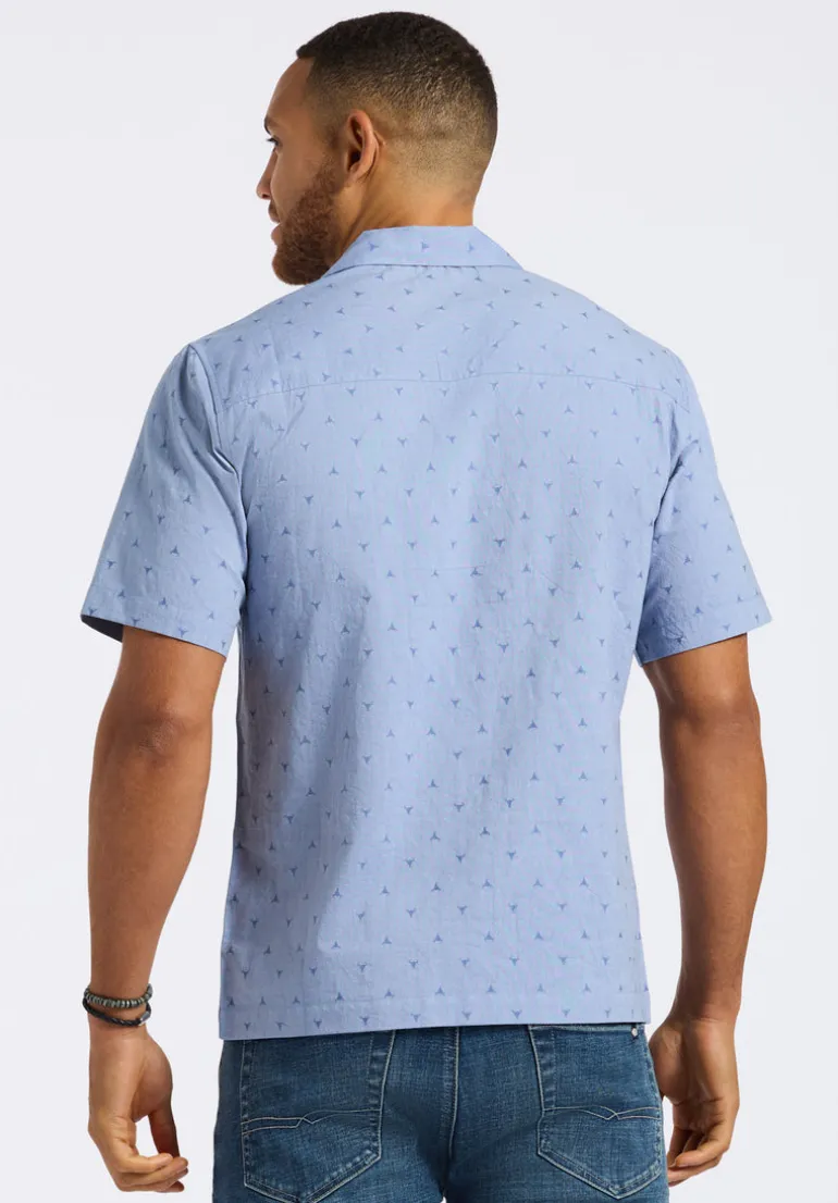 Salaman Men's Short-Sleeve Patterned Shirt with Chest Pockets, Moonlight Blue - BM24552