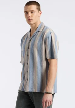 Salaman Men's Short-Sleeve Striped Camp Shirt, Moonlight Blue - BM24556