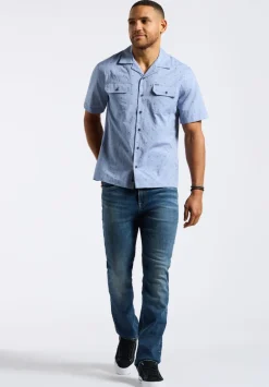 Salaman Men's Short-Sleeve Patterned Shirt with Chest Pockets, Moonlight Blue - BM24552