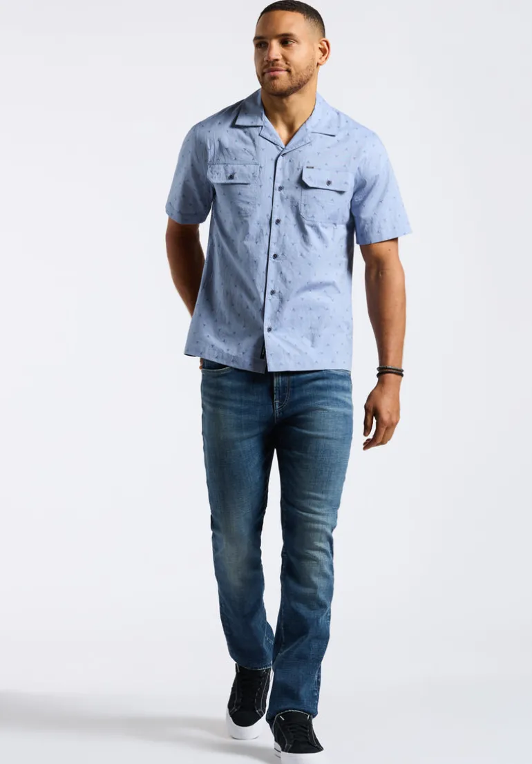 Salaman Men's Short-Sleeve Patterned Shirt with Chest Pockets, Moonlight Blue - BM24552