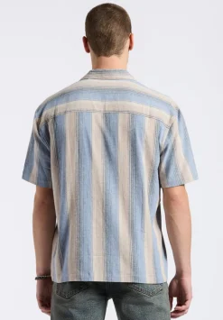 Salaman Men's Short-Sleeve Striped Camp Shirt, Moonlight Blue - BM24556