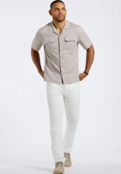 Salaman Men's Short-Sleeve Patterned Shirt with Chest Pockets, Tuffet Beige - BM24552