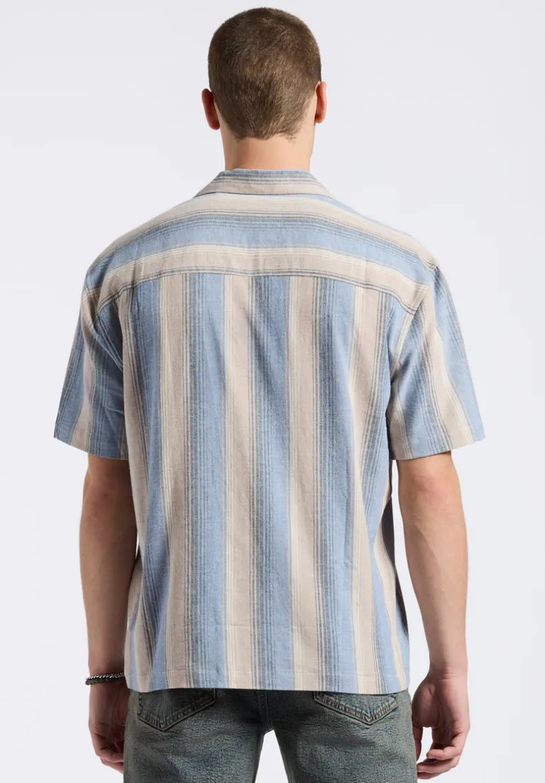 Salaman Men's Short-Sleeve Striped Camp Shirt, Moonlight Blue - BM24556