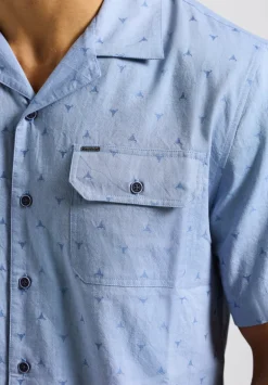 Salaman Men's Short-Sleeve Patterned Shirt with Chest Pockets, Moonlight Blue - BM24552