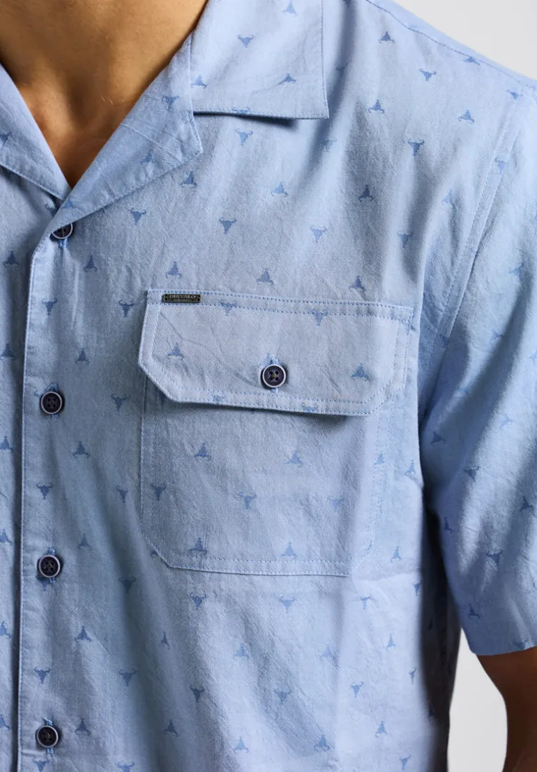 Salaman Men's Short-Sleeve Patterned Shirt with Chest Pockets, Moonlight Blue - BM24552