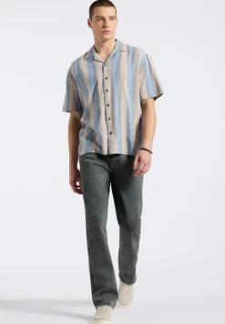 Salaman Men's Short-Sleeve Striped Camp Shirt, Moonlight Blue - BM24556