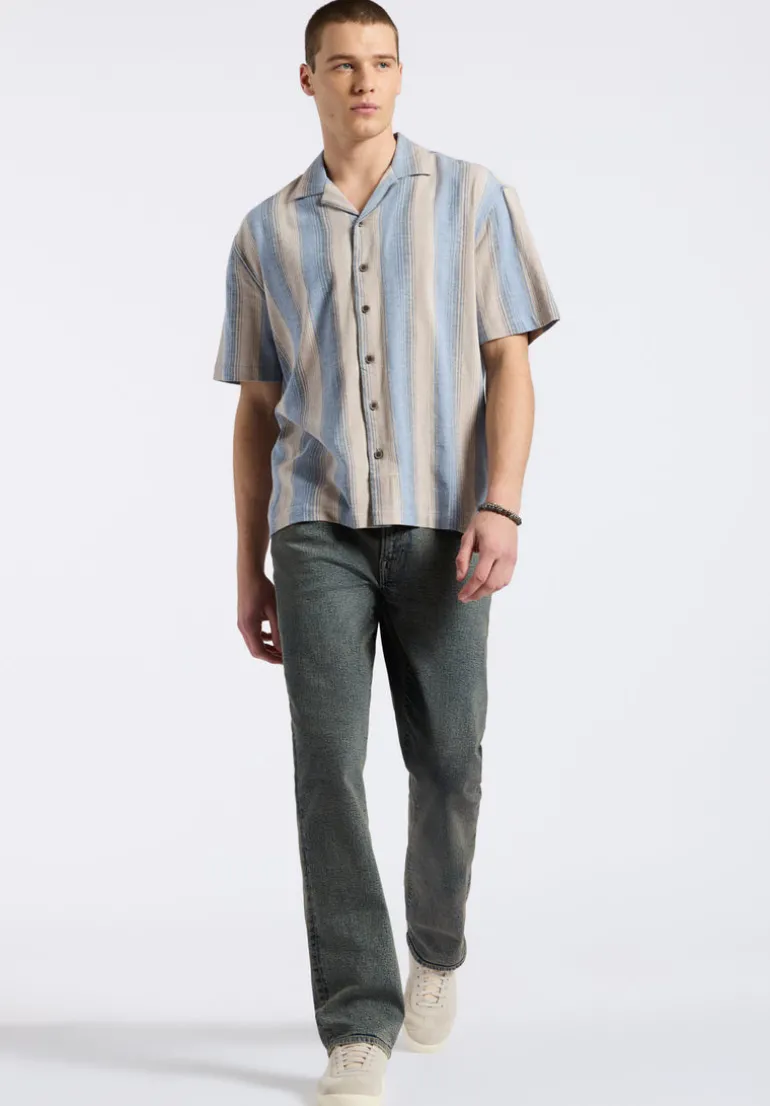 Salaman Men's Short-Sleeve Striped Camp Shirt, Moonlight Blue - BM24556