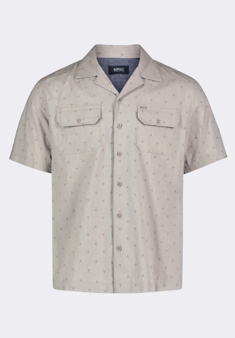 Salaman Men's Short-Sleeve Patterned Shirt with Chest Pockets, Tuffet Beige - BM24552