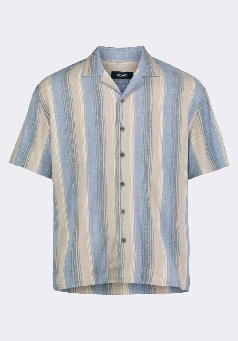 Salaman Men's Short-Sleeve Striped Camp Shirt, Moonlight Blue - BM24556