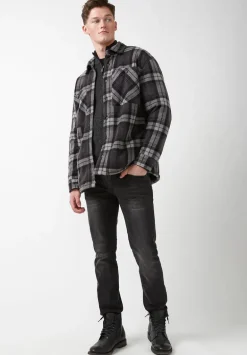 Sandis Fleece Shacket in Black Plaid - BPM14426
