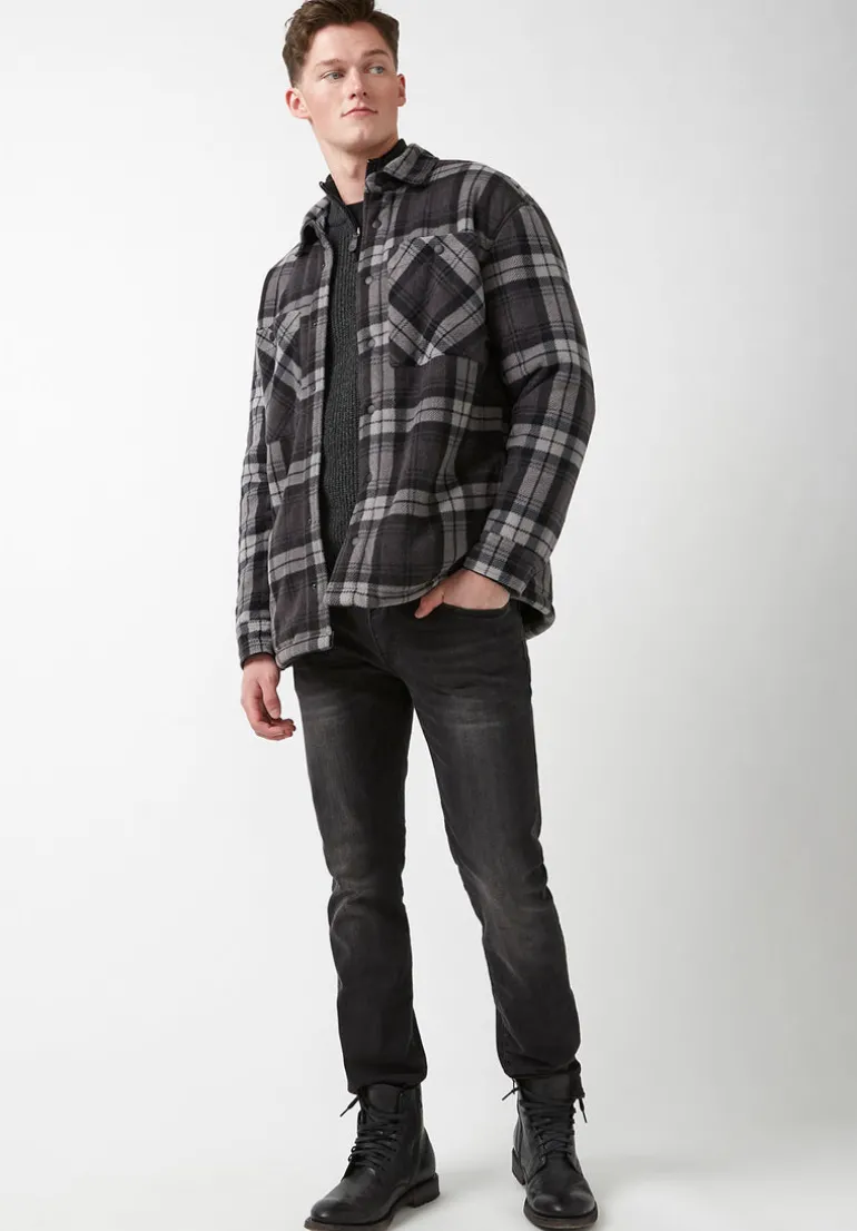 Sandis Fleece Shacket in Black Plaid - BPM14426