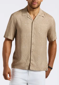 Sandro Men's Lightweight Short-Sleeve Bandana Print Camp Shirt, Tuffet Beige - BM24554