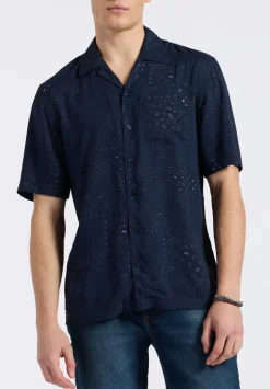 Sandro Men's Lightweight Short-Sleeve Bandana Print Camp Shirt, Whale - BM24554