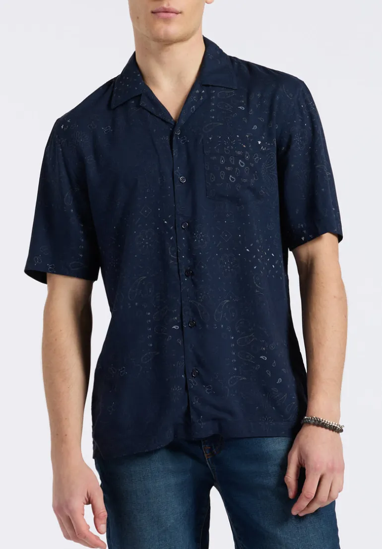Sandro Men's Lightweight Short-Sleeve Bandana Print Camp Shirt, Whale - BM24554