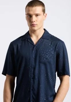 Sandro Men's Lightweight Short-Sleeve Bandana Print Camp Shirt, Whale - BM24554