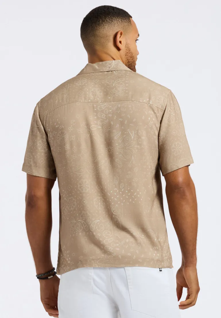 Sandro Men's Lightweight Short-Sleeve Bandana Print Camp Shirt, Tuffet Beige - BM24554