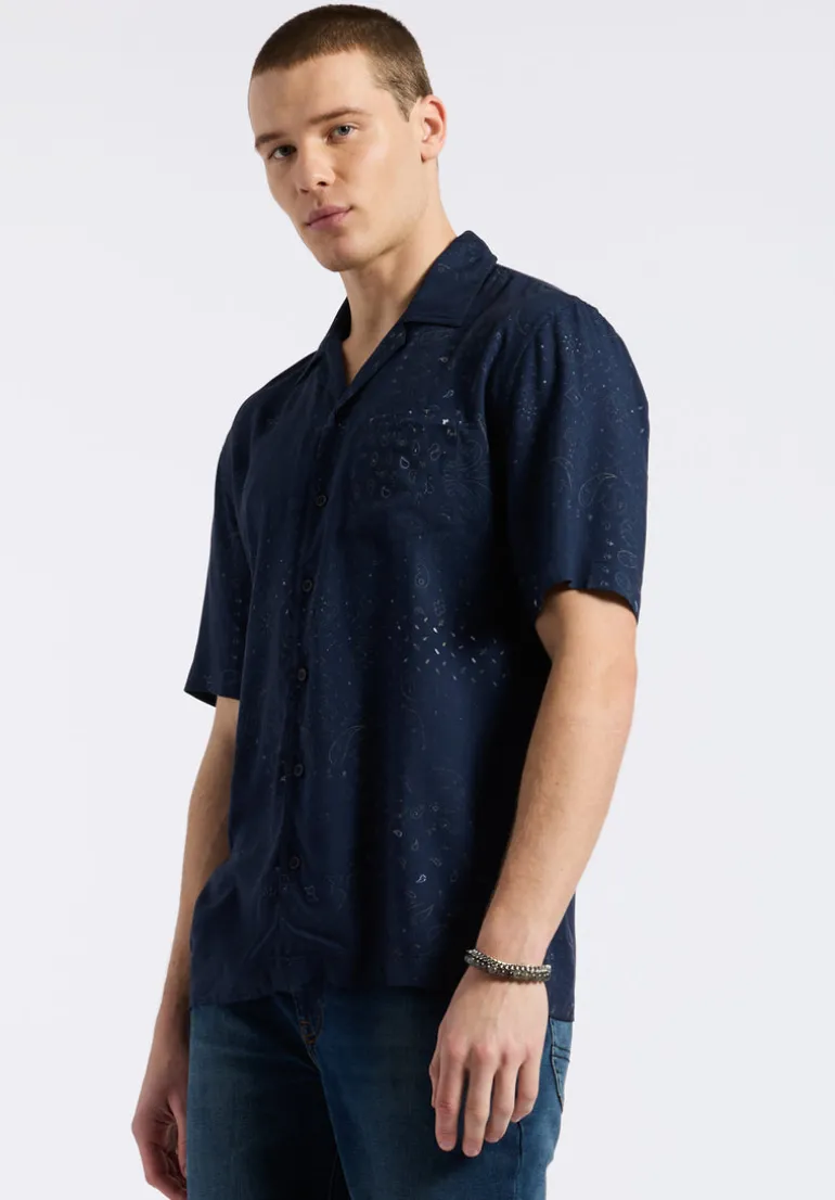 Sandro Men's Lightweight Short-Sleeve Bandana Print Camp Shirt, Whale - BM24554