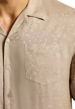 Sandro Men's Lightweight Short-Sleeve Bandana Print Camp Shirt, Tuffet Beige - BM24554